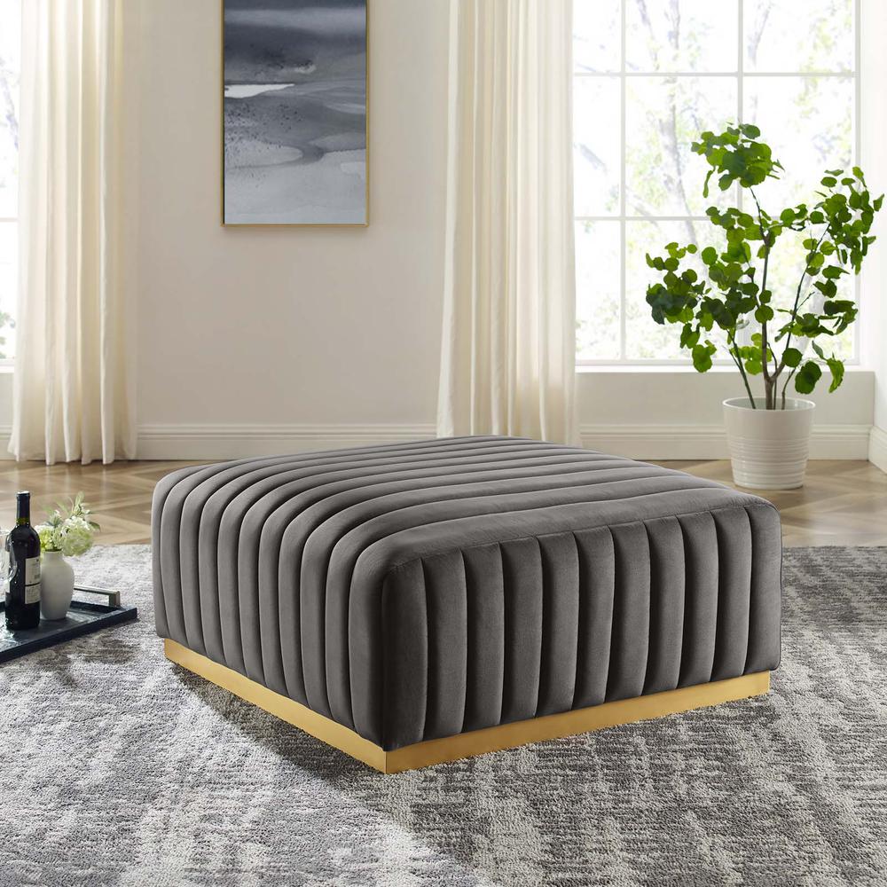 Conjure Channel Tufted Performance Velvet Ottoman. Picture 5