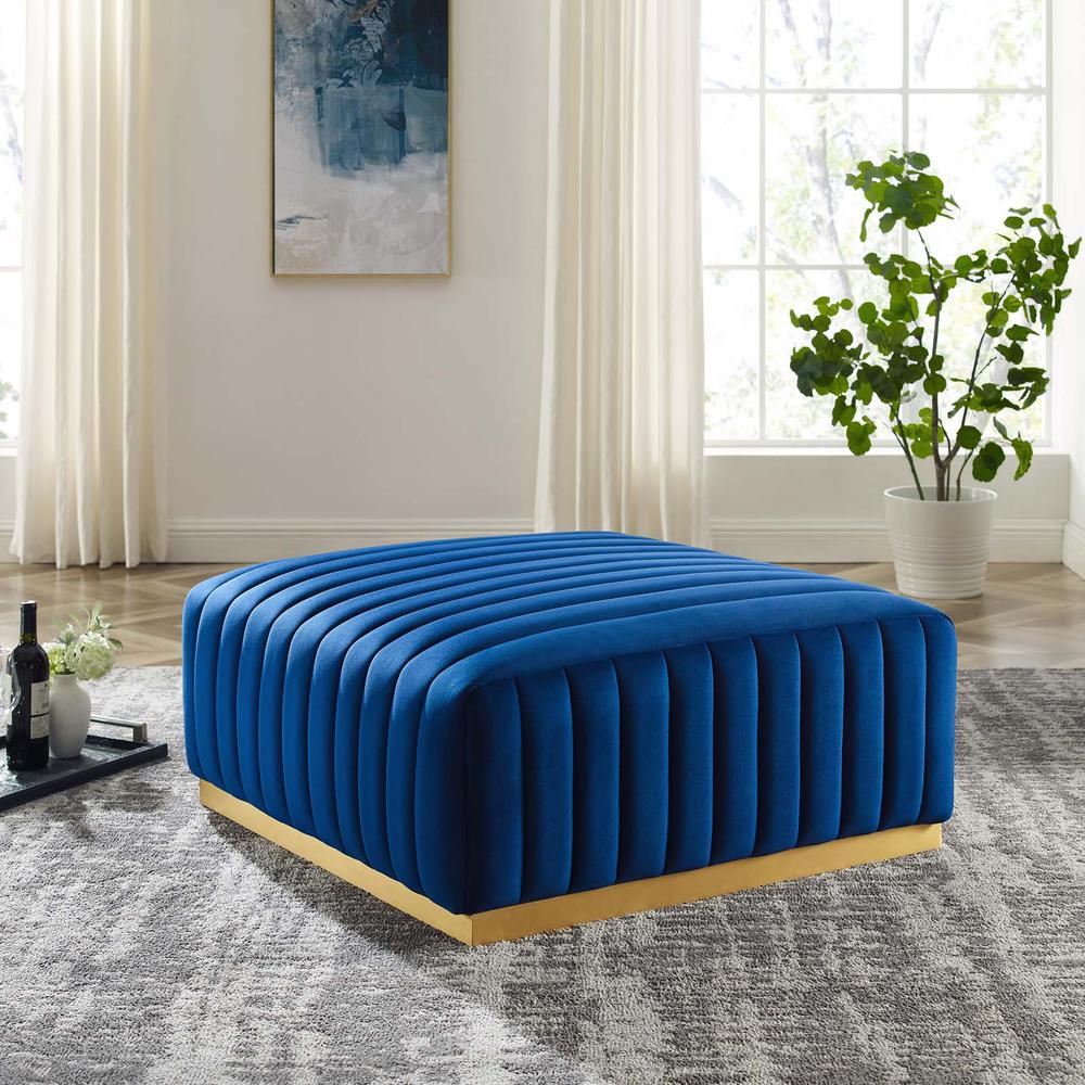 Conjure Channel Tufted Performance Velvet Ottoman. Picture 5