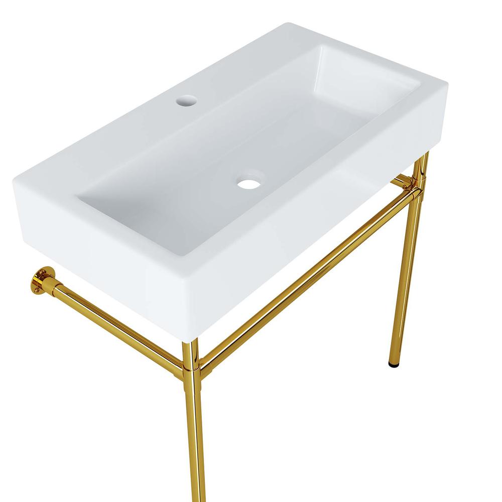 Redeem 32" Wall-Mount Gold Stainless Steel Bathroom Vanity. Picture 2