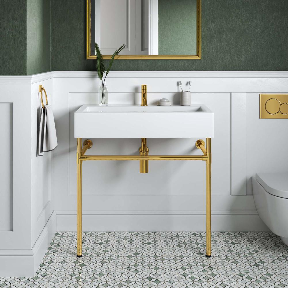 Redeem 32" Wall-Mount Gold Stainless Steel Bathroom Vanity. Picture 8