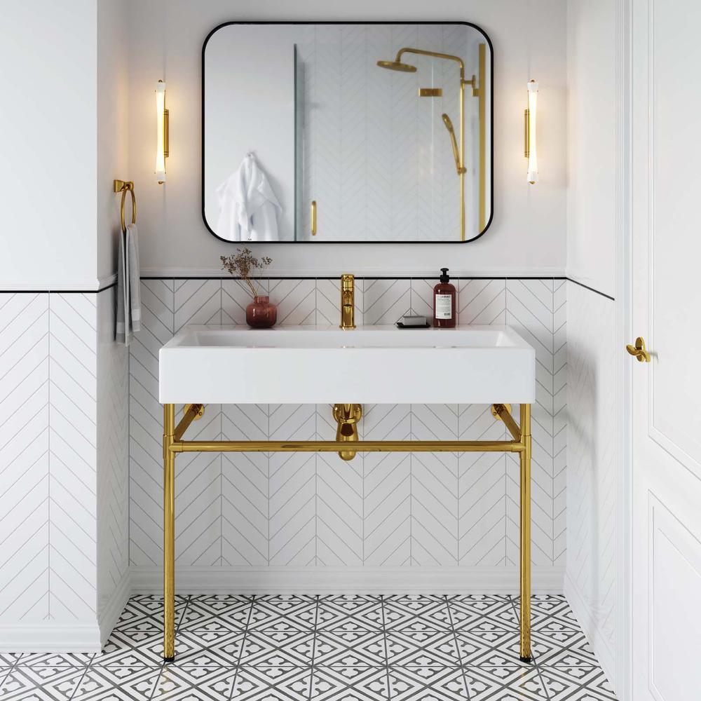 Redeem 40" Wall-Mount Gold Stainless Steel Bathroom Vanity. Picture 8