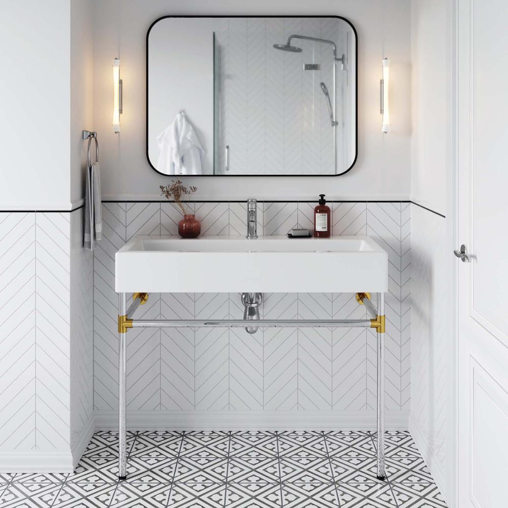 Redeem 40" Silver Stainless Steel Wall-Mount Bathroom Vanity. Picture 8