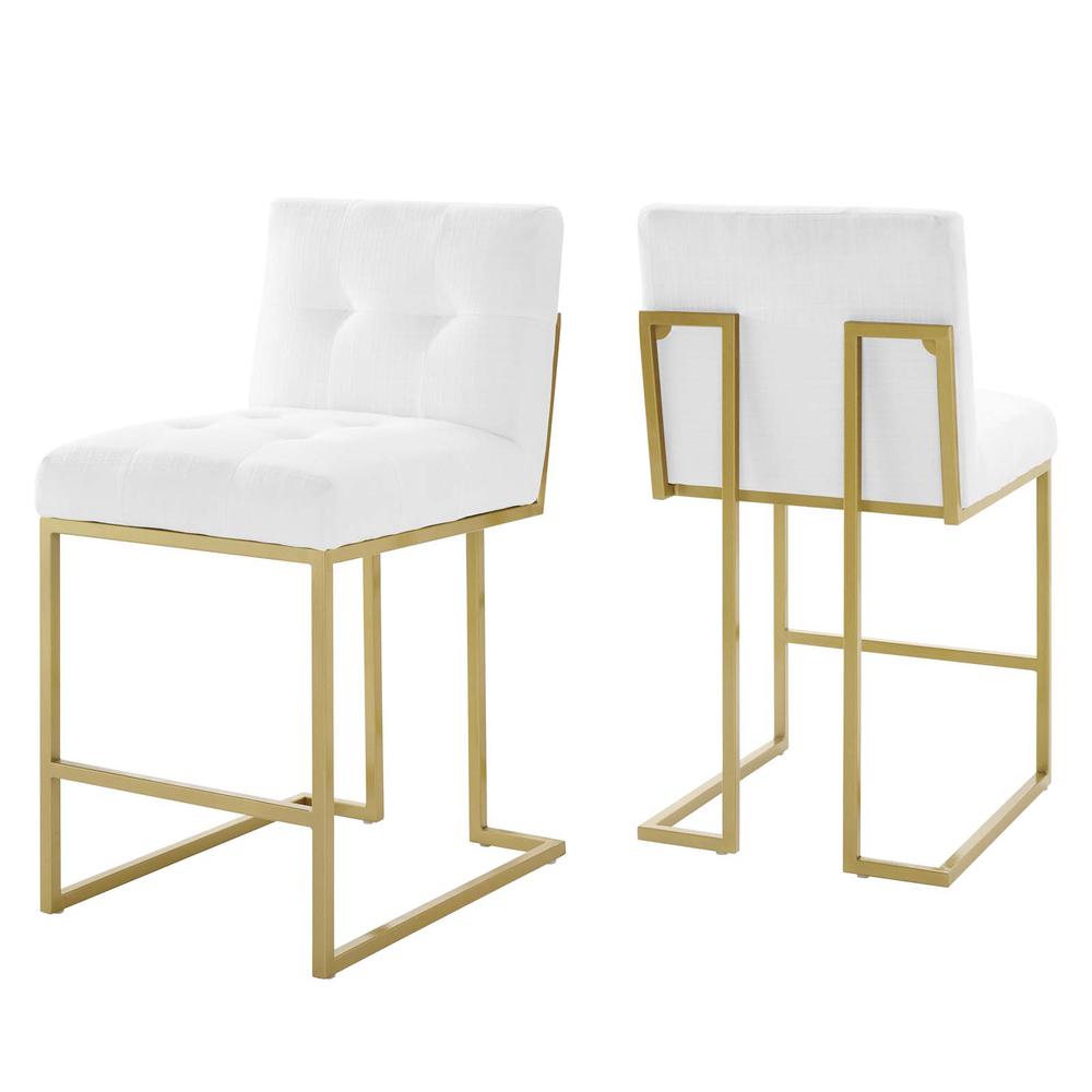 Privy Counter Stool Upholstered Fabric Set of 2 - Gold White EEI-5571-GLD-WHI. The main picture.