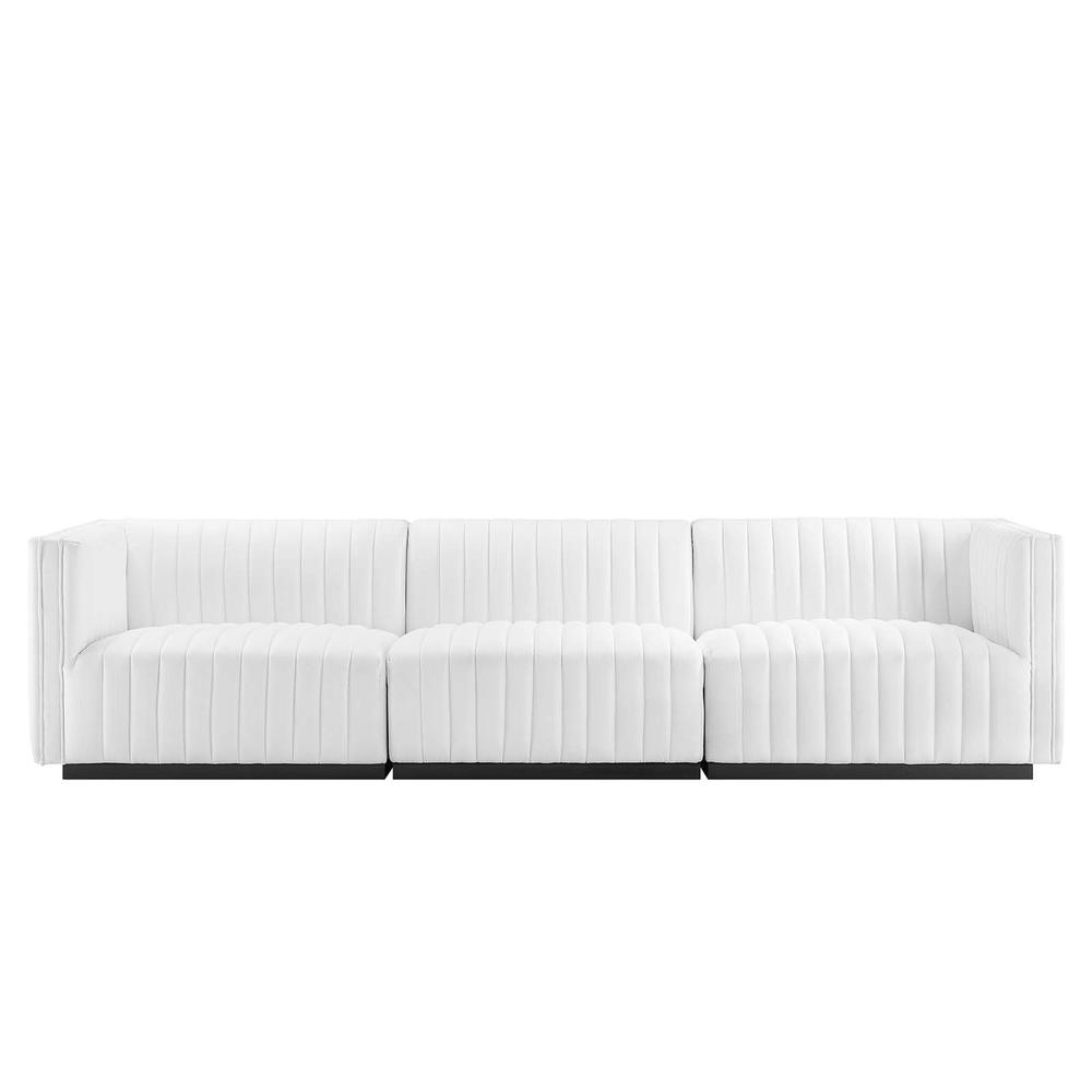 Conjure Channel Tufted Upholstered Fabric Sofa. Picture 2