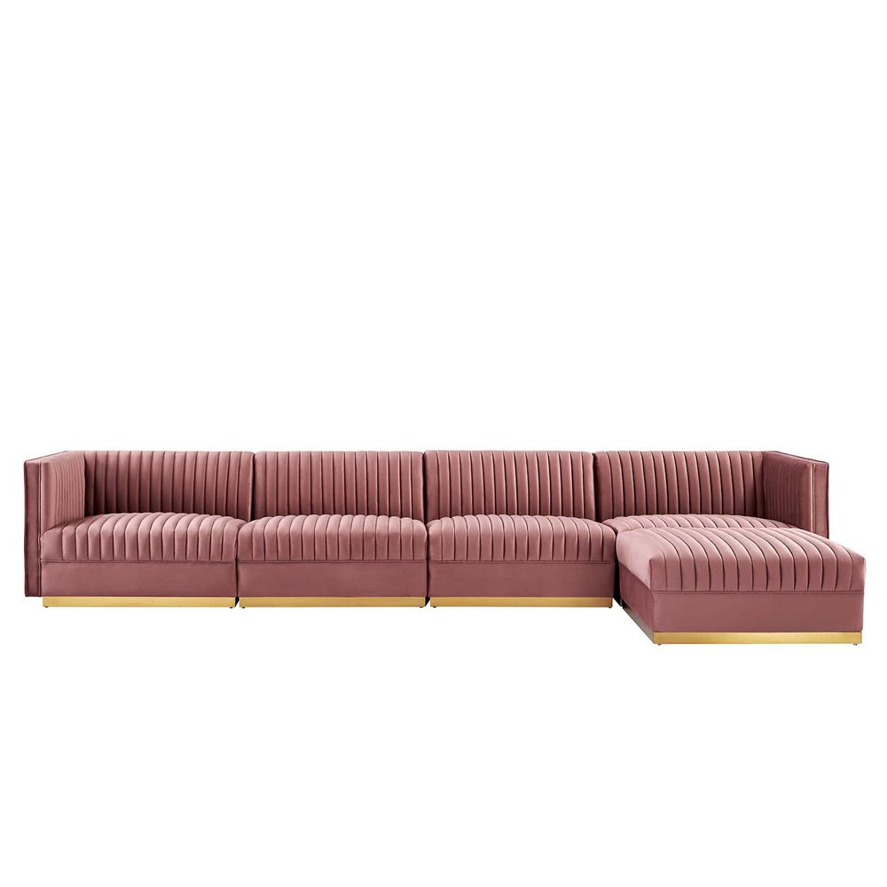 Sanguine Channel Tufted Performance Velvet 5-Piece Modular Sectional Sofa. Picture 1