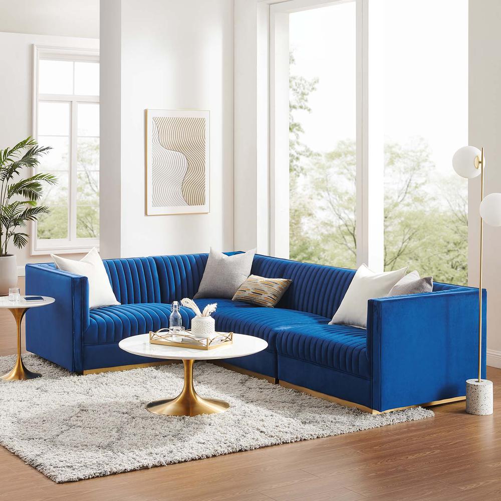 Tufted Performance Velvet 4-Piece Left-Facing Modular Sectional Sofa. Picture 12