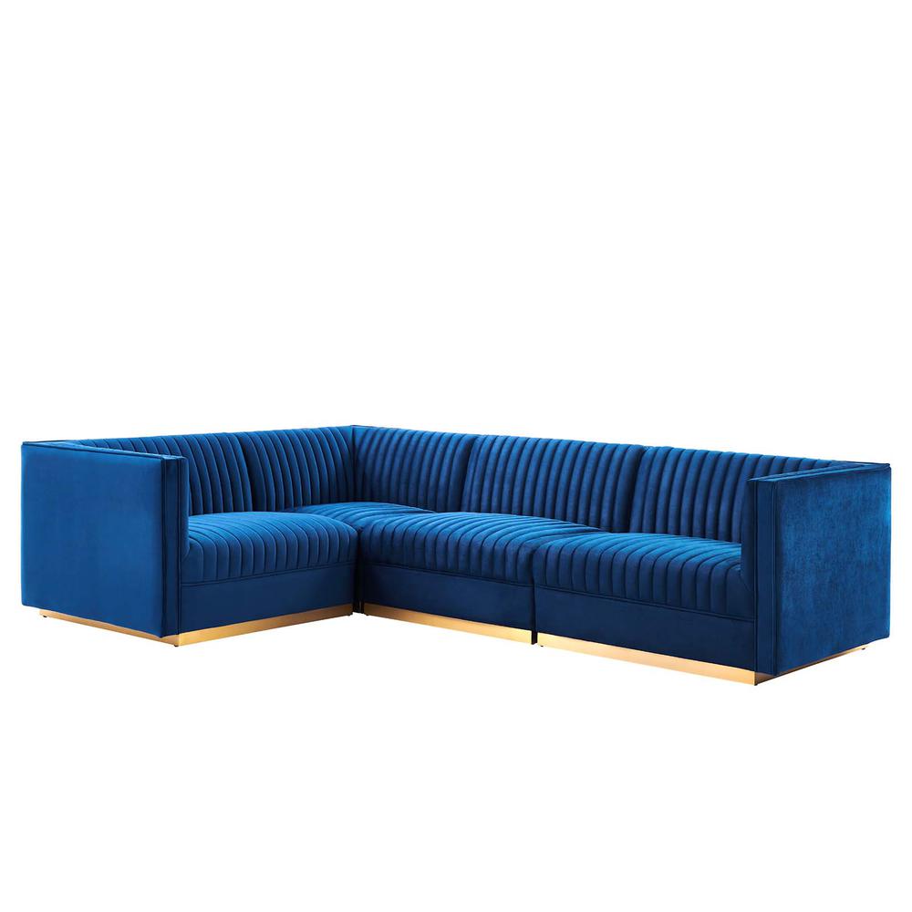 Tufted Performance Velvet 4-Piece Left-Facing Modular Sectional Sofa. Picture 1