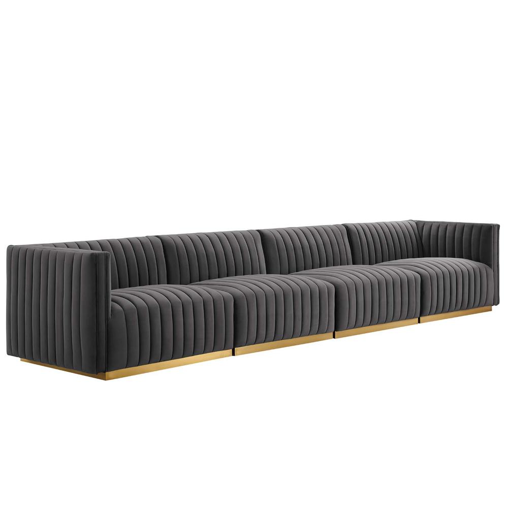 Conjure Channel Tufted Performance Velvet 4-Piece Sofa. Picture 1