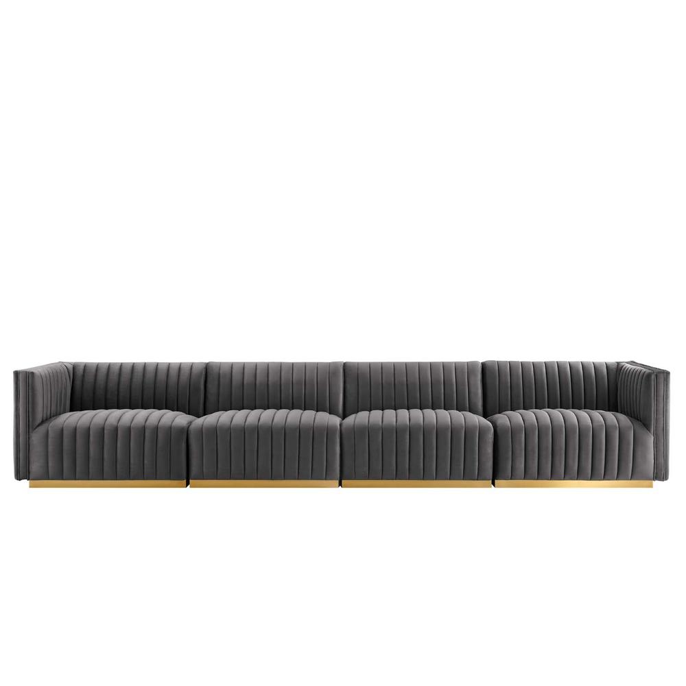 Conjure Channel Tufted Performance Velvet 4-Piece Sofa. Picture 2