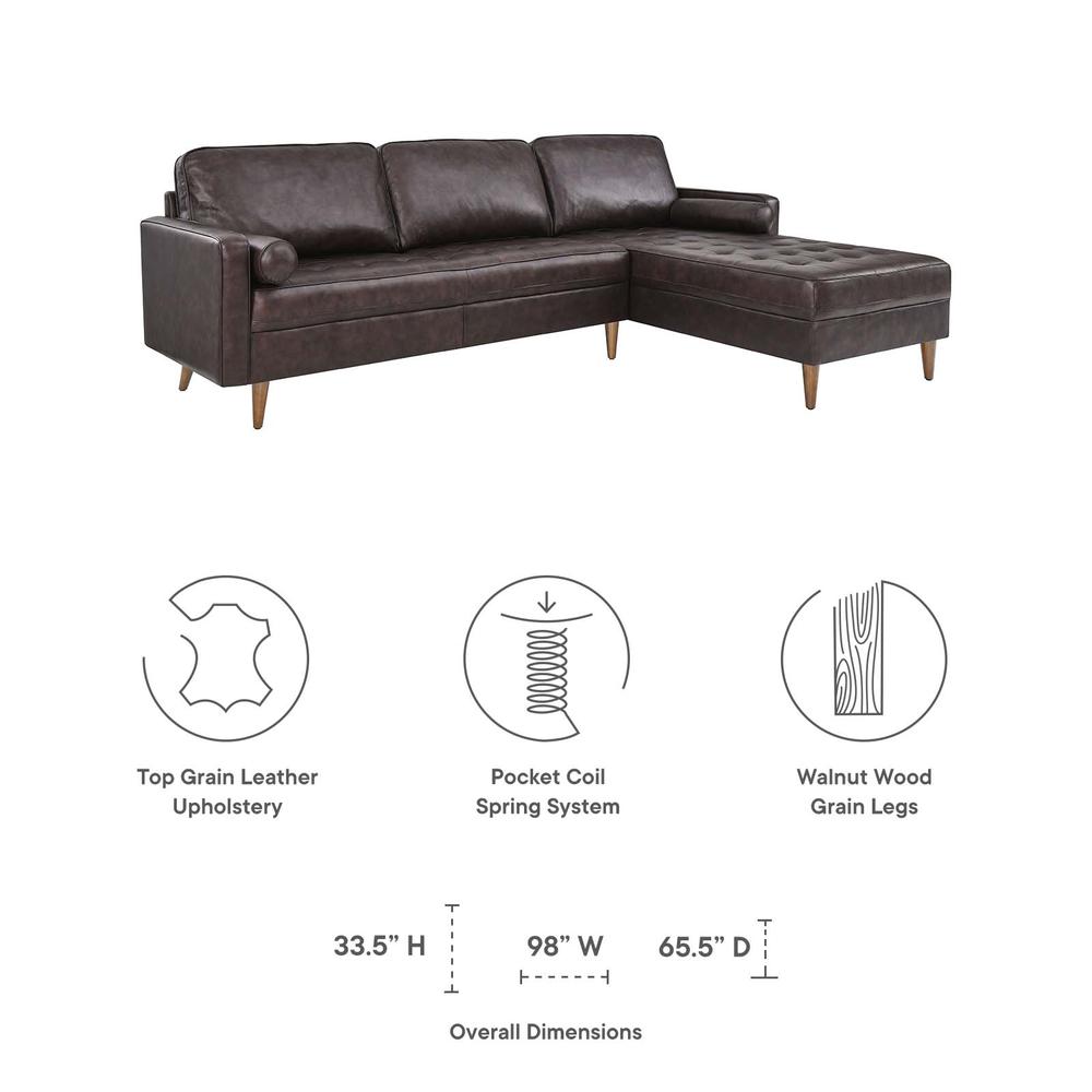 Valour 98" Leather Sectional Sofa, Brown. Picture 6