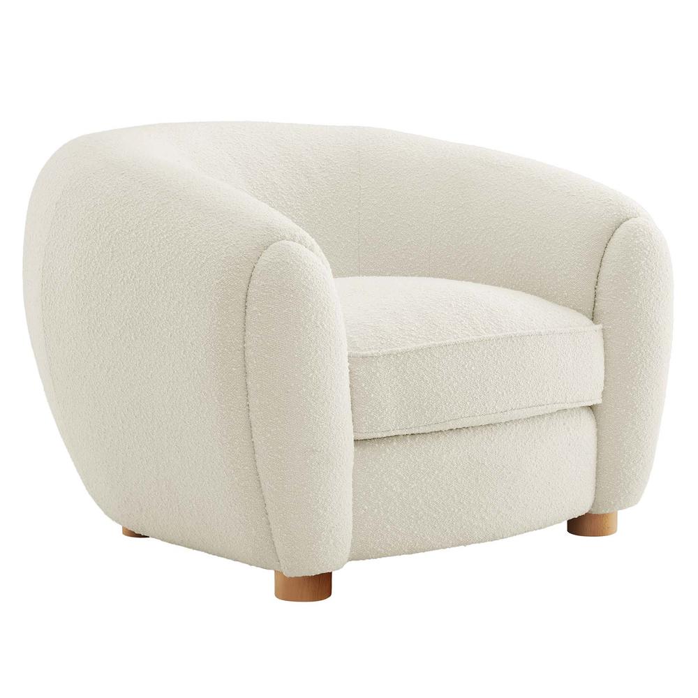 Abundant Boucle Upholstered Fabric Armchair - Ivory EEI-6025-IVO. Picture 1