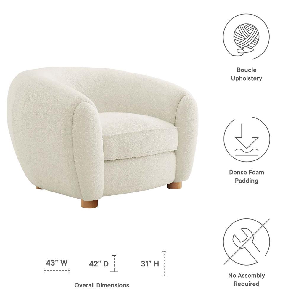 Abundant Boucle Upholstered Fabric Armchair - Ivory EEI-6025-IVO. Picture 2