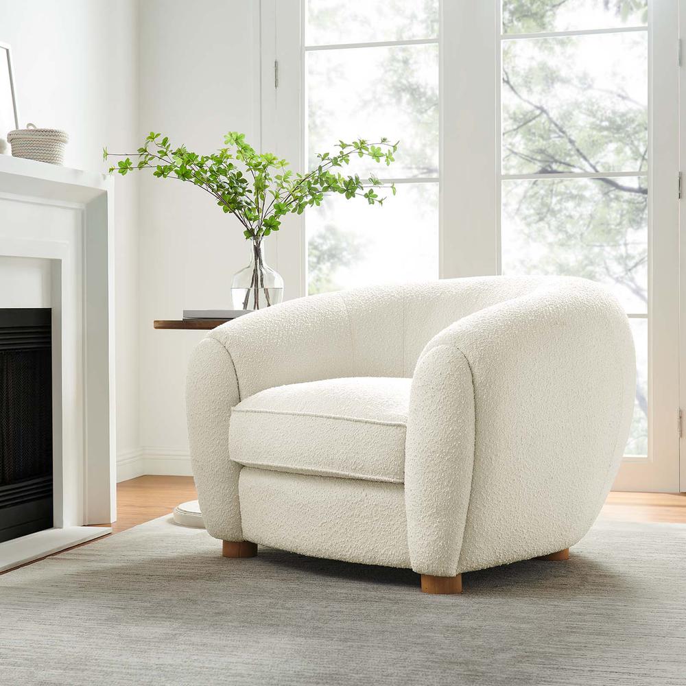 Abundant Boucle Upholstered Fabric Armchair - Ivory EEI-6025-IVO. Picture 8