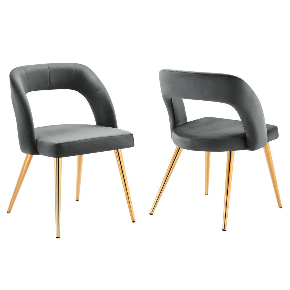 Marciano Performance Velvet Dining Chair Set of 2 - Gold Gray EEI-6030-GLD-GRY. The main picture.
