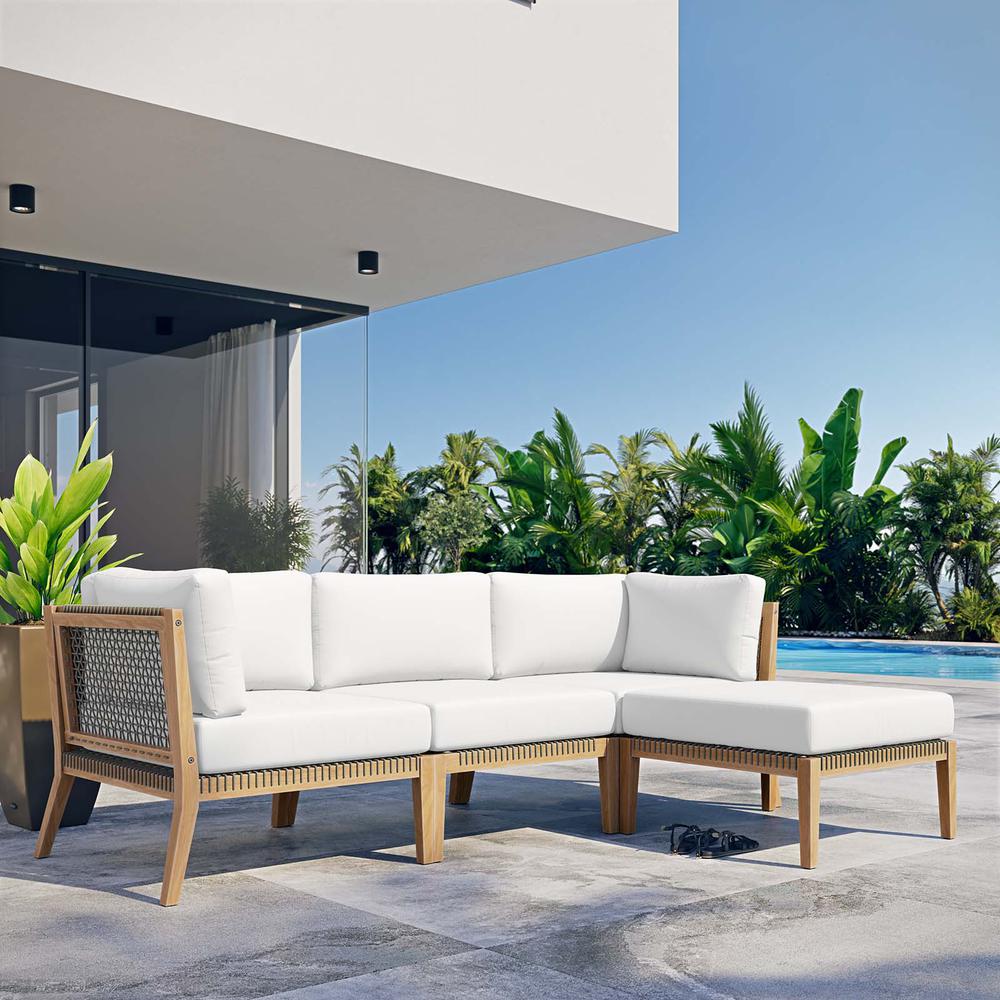 Clearwater Outdoor Patio Teak Wood 4-Piece Sectional Sofa. Picture 13