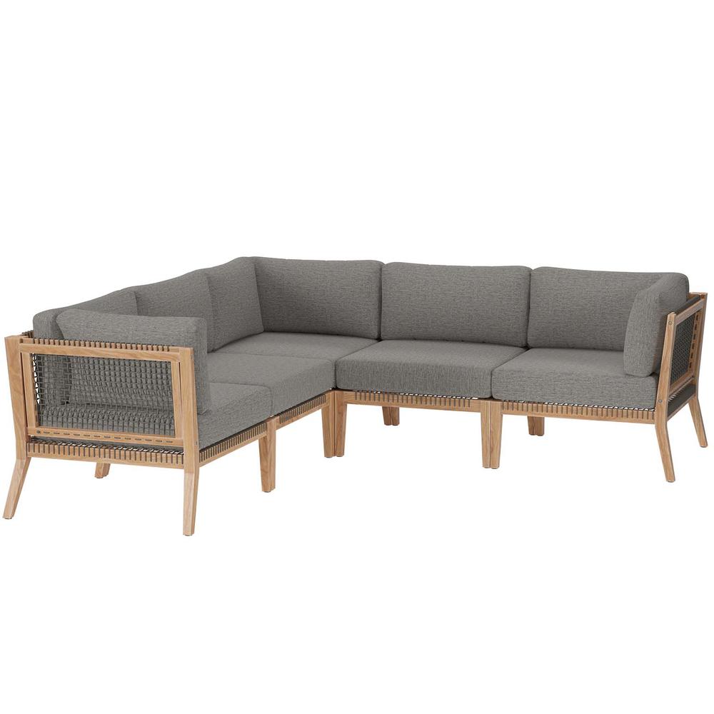 Clearwater Outdoor Patio Teak Wood 5-Piece Sectional Sofa. Picture 1