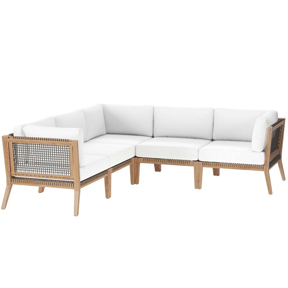 Clearwater Outdoor Patio Teak Wood 5-Piece Sectional Sofa. Picture 1