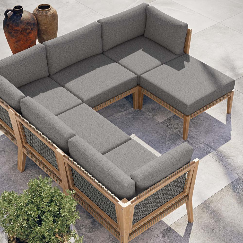 Clearwater Outdoor Patio Teak Wood 6-Piece Sectional Sofa. Picture 12