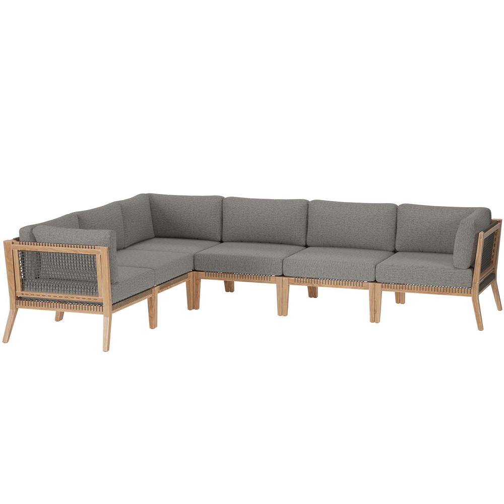 Clearwater Outdoor Patio Teak Wood 6-Piece Sectional Sofa. Picture 1