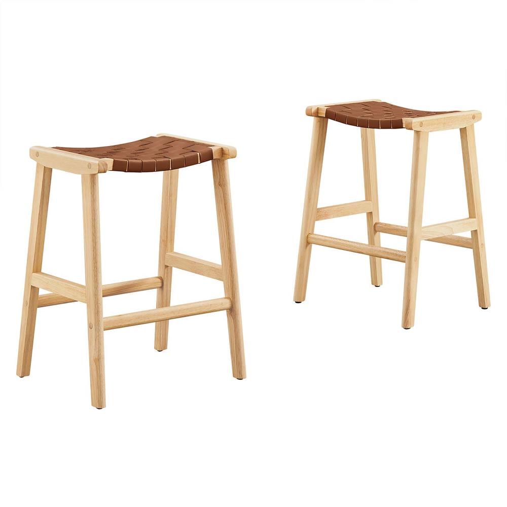 Saoirse Faux Leather Wood Counter Stool - Set of 2. Picture 1