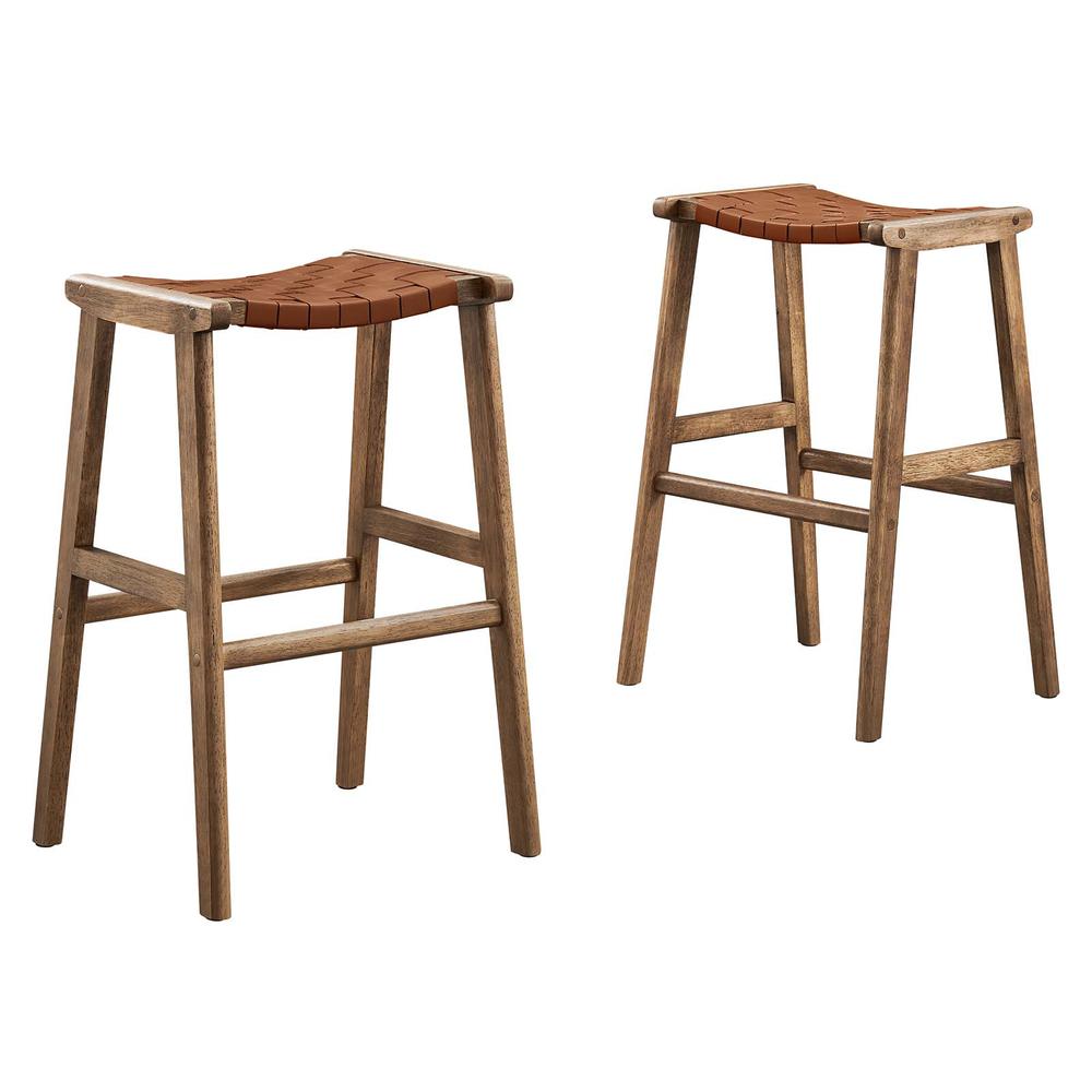 Saoirse Faux Leather Wood Bar Stool - Set of 2. Picture 1