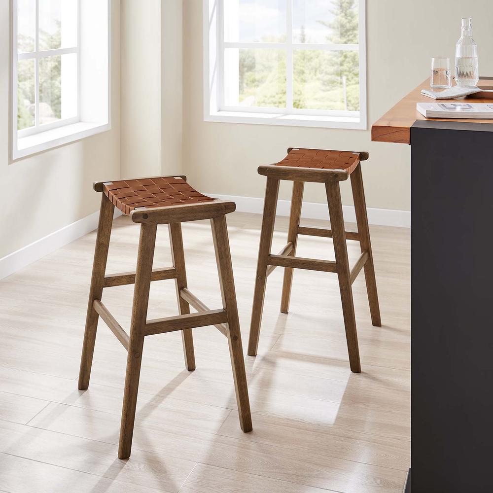 Saoirse Faux Leather Wood Bar Stool - Set of 2. Picture 6