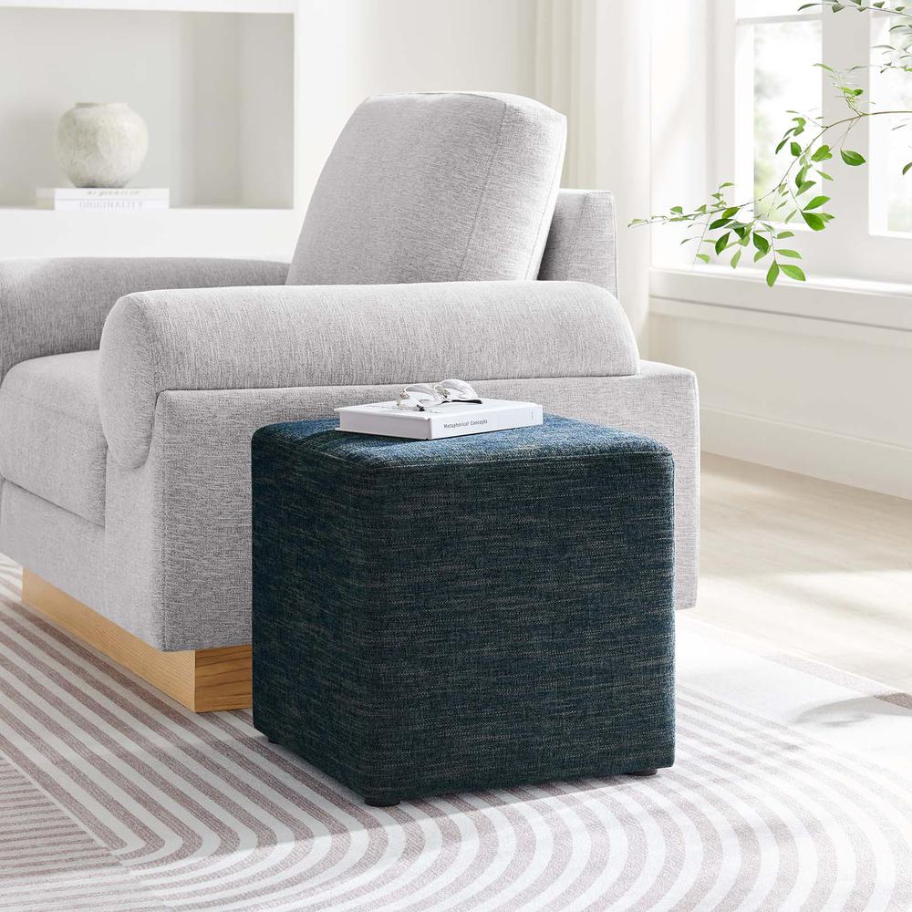 Callum 17" Square Woven Heathered Fabric Upholstered Ottoman. Picture 8