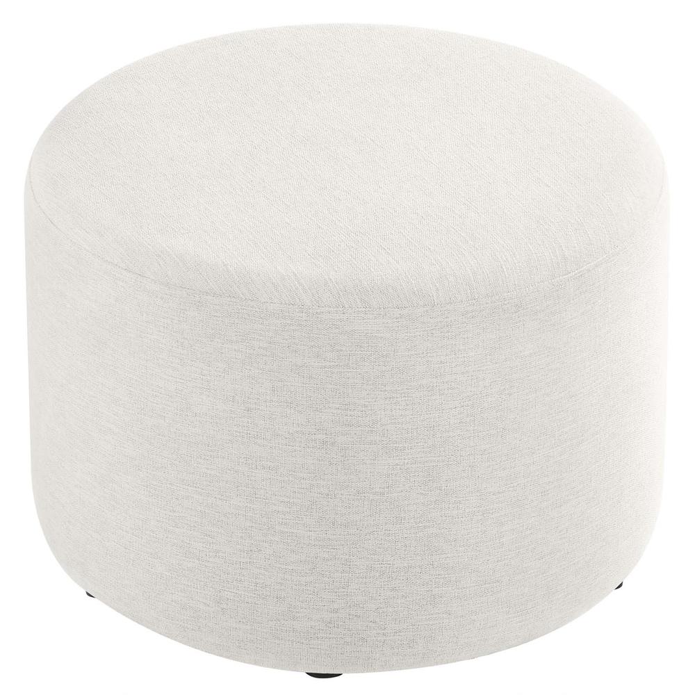 Callum Large 23" Round Woven Heathered Fabric Upholstered Ottoman. Picture 2