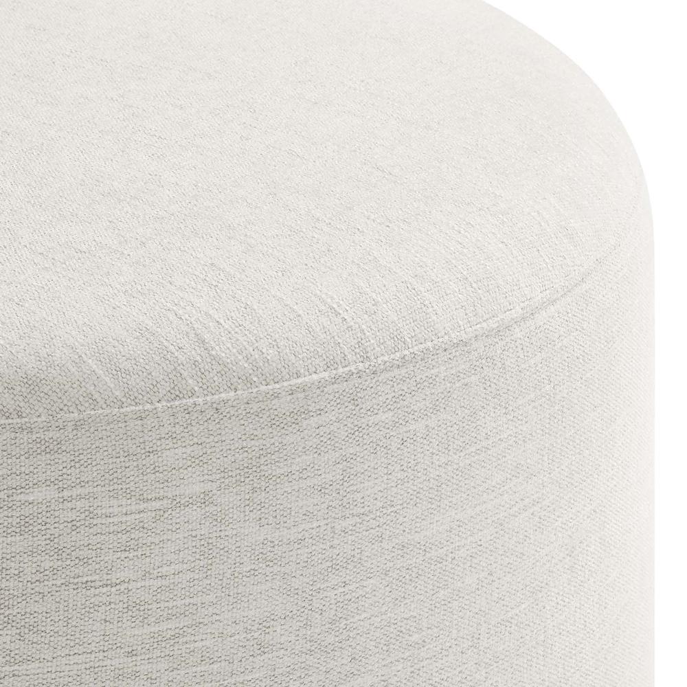 Callum Large 23" Round Woven Heathered Fabric Upholstered Ottoman. Picture 3