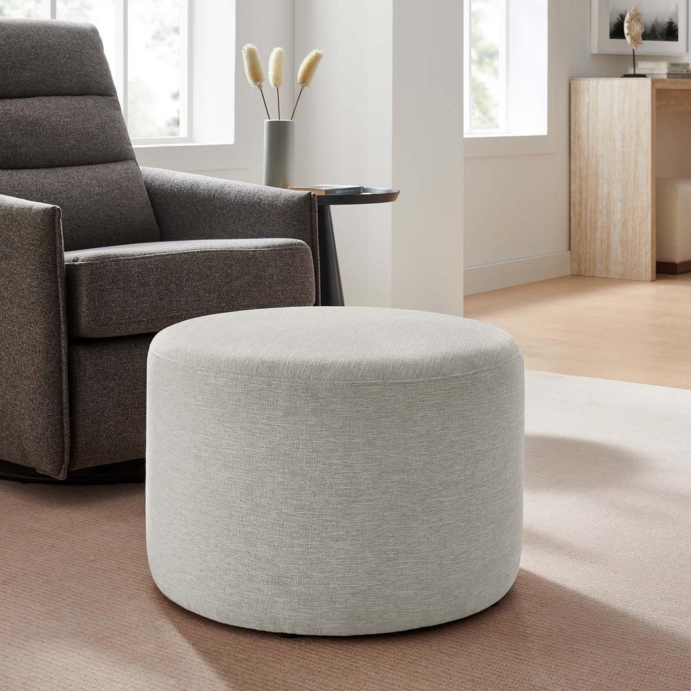 Callum Large 23" Round Woven Heathered Fabric Upholstered Ottoman. Picture 8