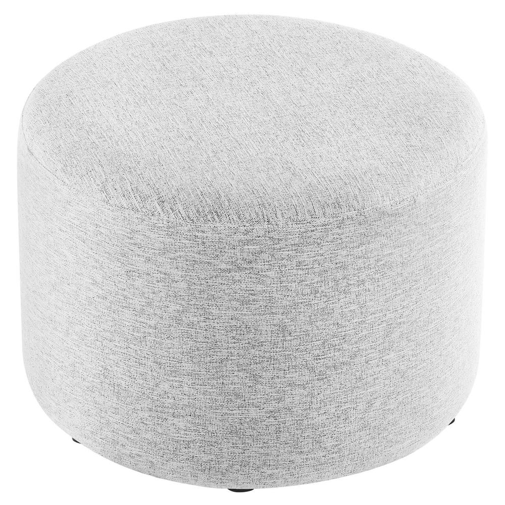 Callum Large 23" Round Woven Heathered Fabric Upholstered Ottoman. Picture 2