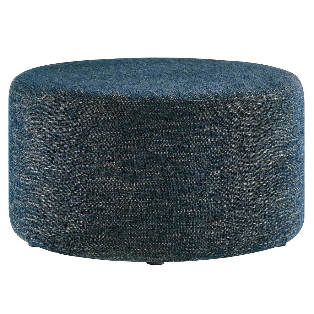 Callum Large 29" Round Woven Heathered Fabric Upholstered Ottoman. Picture 1