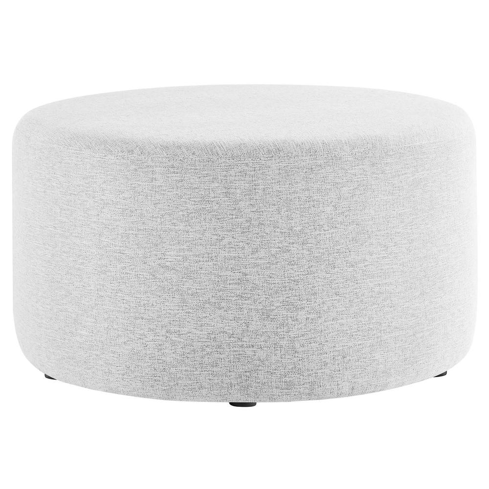 Callum Large 29" Round Woven Heathered Fabric Upholstered Ottoman. Picture 1