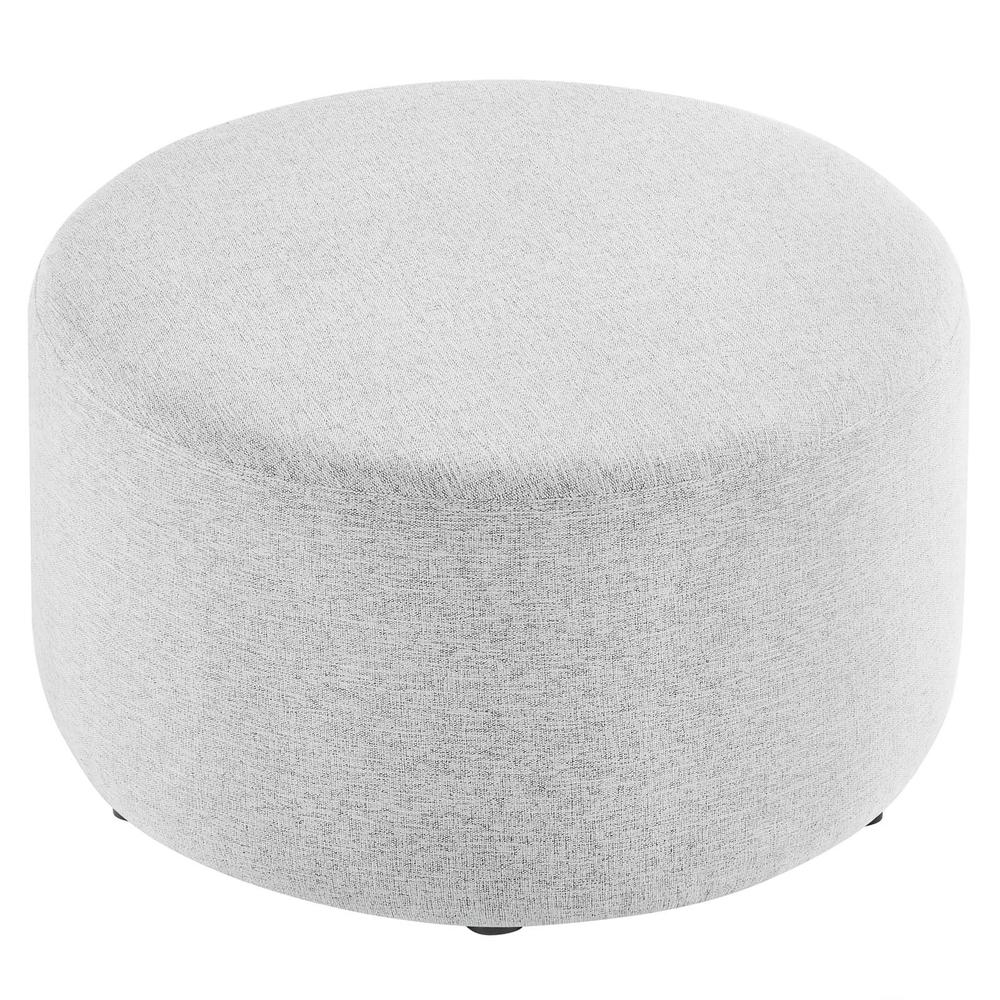 Callum Large 29" Round Woven Heathered Fabric Upholstered Ottoman. Picture 2