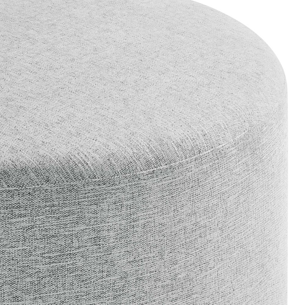 Callum Large 29" Round Woven Heathered Fabric Upholstered Ottoman. Picture 3
