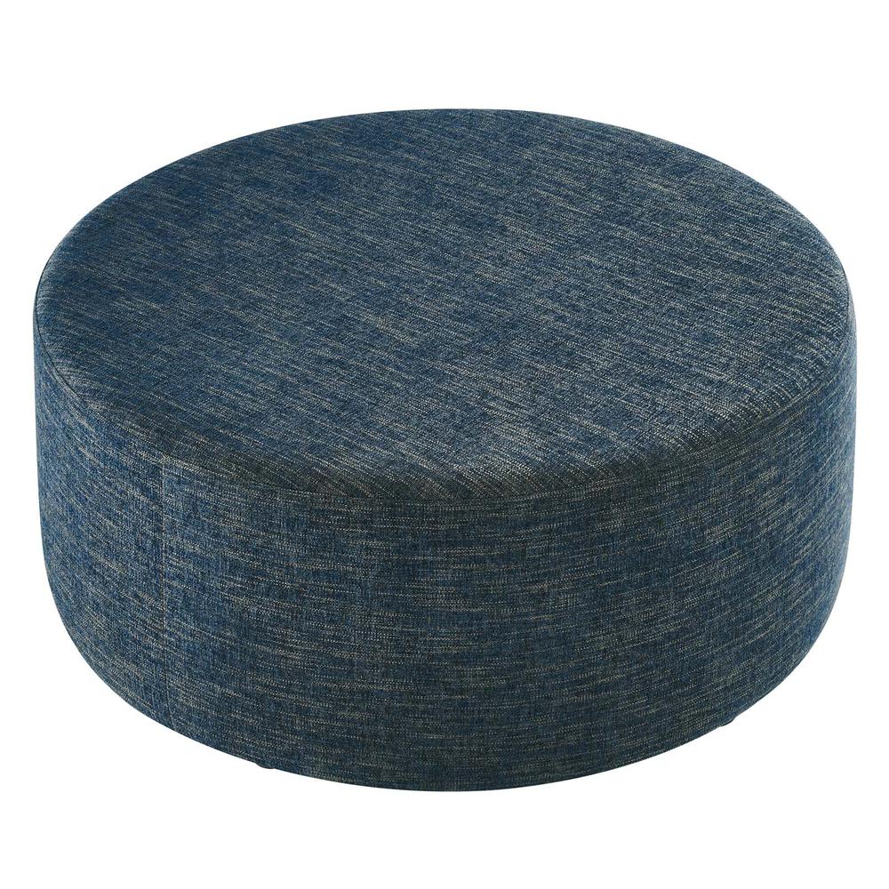 Callum Large 38" Round Woven Heathered Fabric Upholstered Ottoman. Picture 2