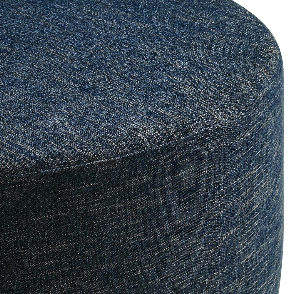 Callum Large 38" Round Woven Heathered Fabric Upholstered Ottoman. Picture 3
