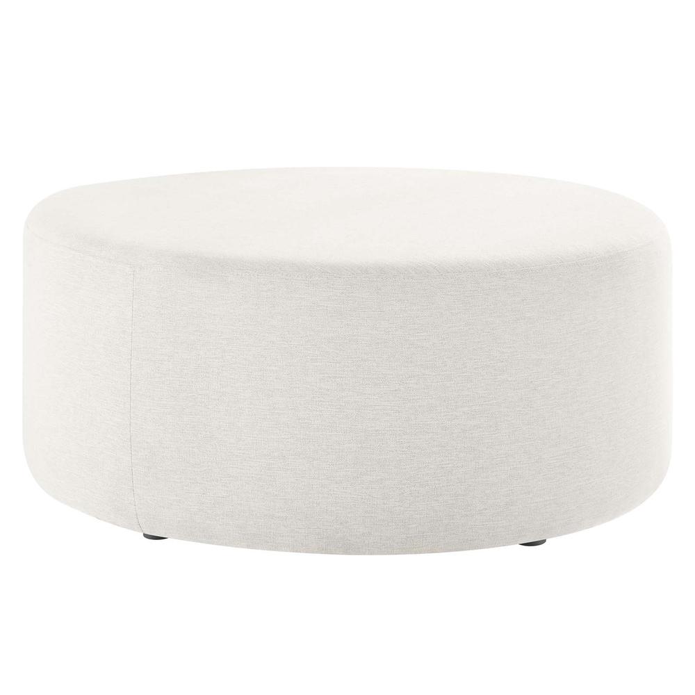 Callum Large 38" Round Woven Heathered Fabric Upholstered Ottoman. Picture 1