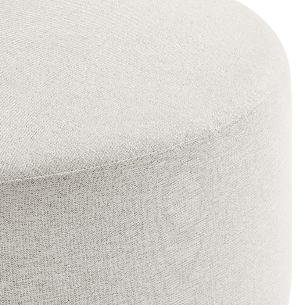 Callum Large 38" Round Woven Heathered Fabric Upholstered Ottoman. Picture 3