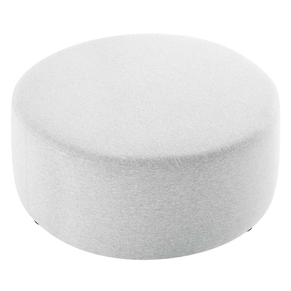 Callum Large 38" Round Woven Heathered Fabric Upholstered Ottoman. Picture 2