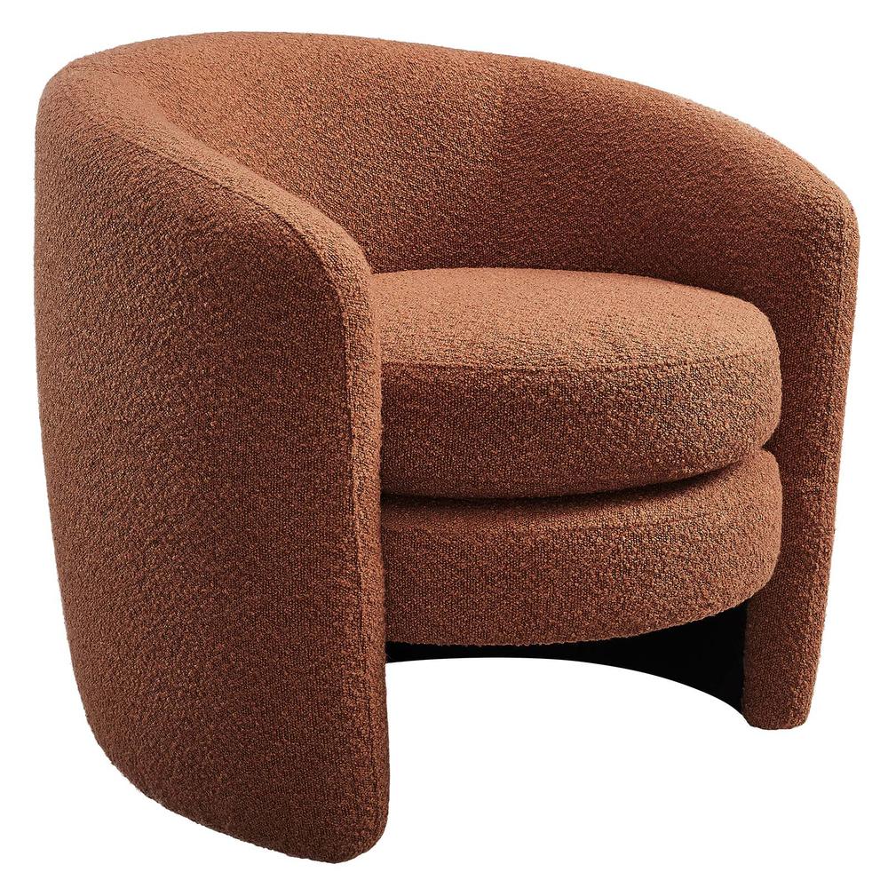 Affinity Upholstered Boucle Fabric Curved Back Armchair. Picture 1