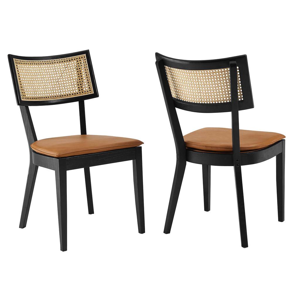 Caledonia Vegan Leather Upholstered Wood Dining Chairs - Set of 2. Picture 1