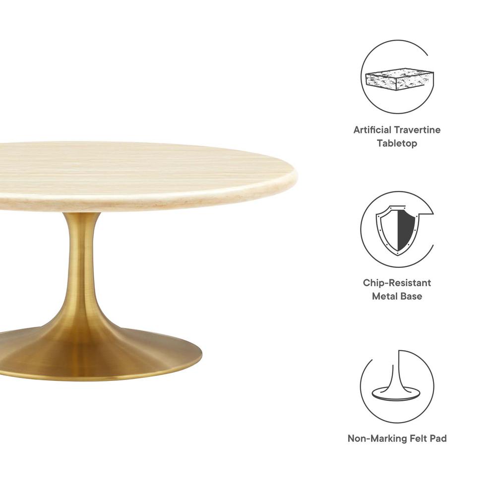 Lippa 36” Round Artificial Travertine  Coffee Table. Picture 4