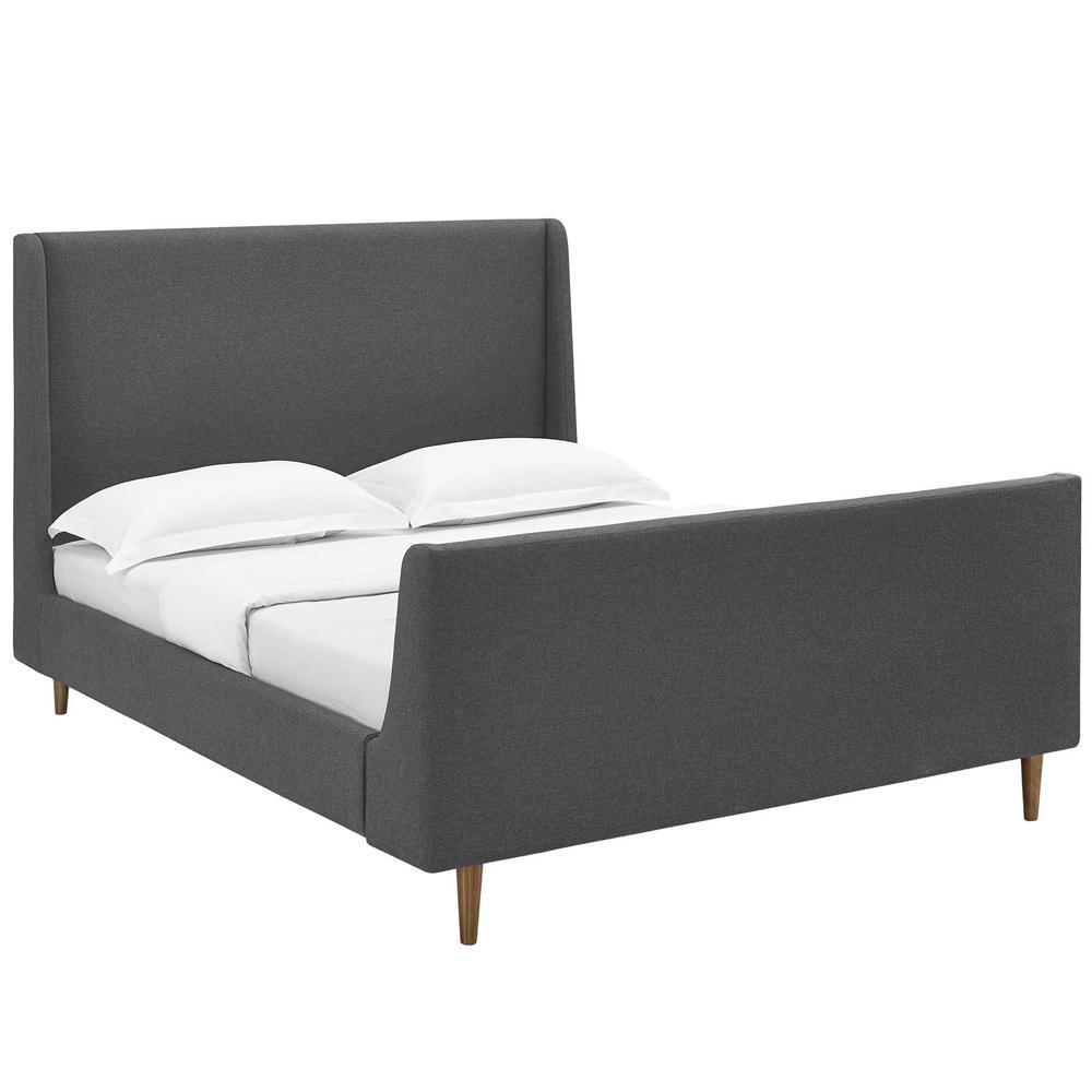 Aubree Queen Upholstered Fabric Sleigh Platform Bed. Picture 1