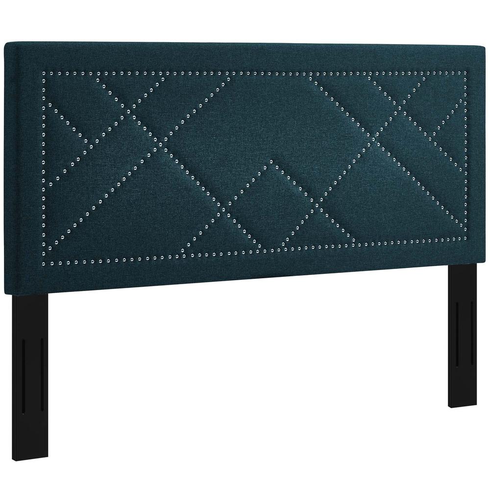 Reese Nailhead Full / Queen Upholstered Linen Fabric Headboard - Azure MOD-5844-AZU. Picture 2