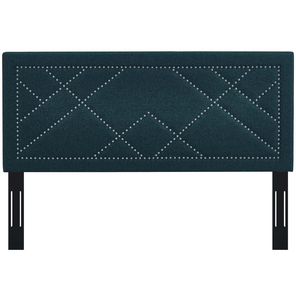 Reese Nailhead Full / Queen Upholstered Linen Fabric Headboard - Azure MOD-5844-AZU. Picture 3