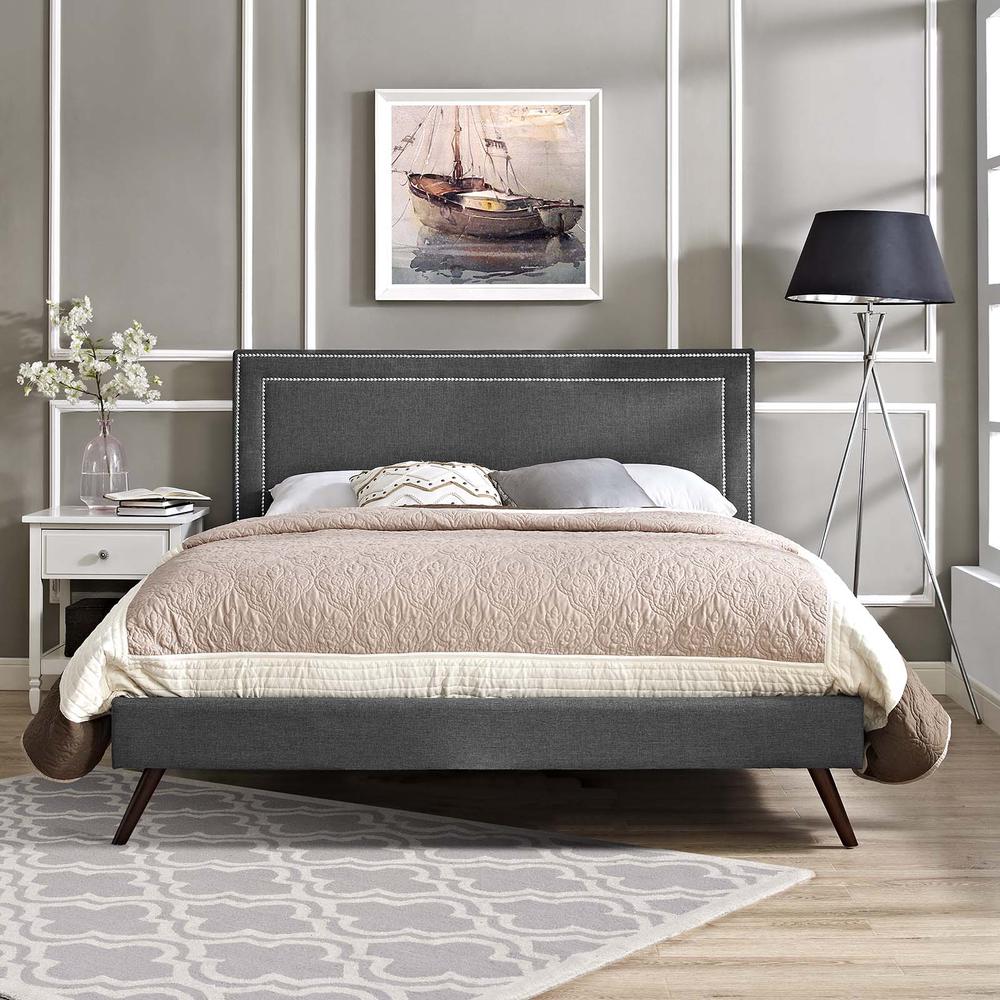 Virginia Queen Fabric Platform Bed with Round Splayed Legs. Picture 6