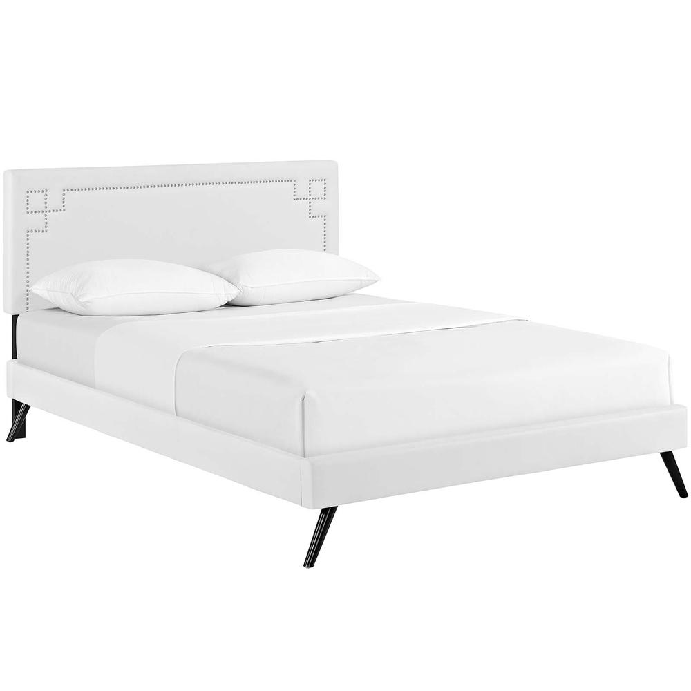 Ruthie Full Vinyl Platform Bed with Round Splayed Legs. Picture 1
