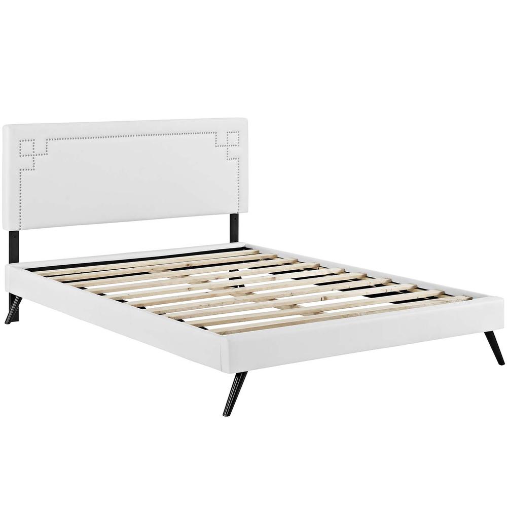 Ruthie Full Vinyl Platform Bed with Round Splayed Legs. Picture 2