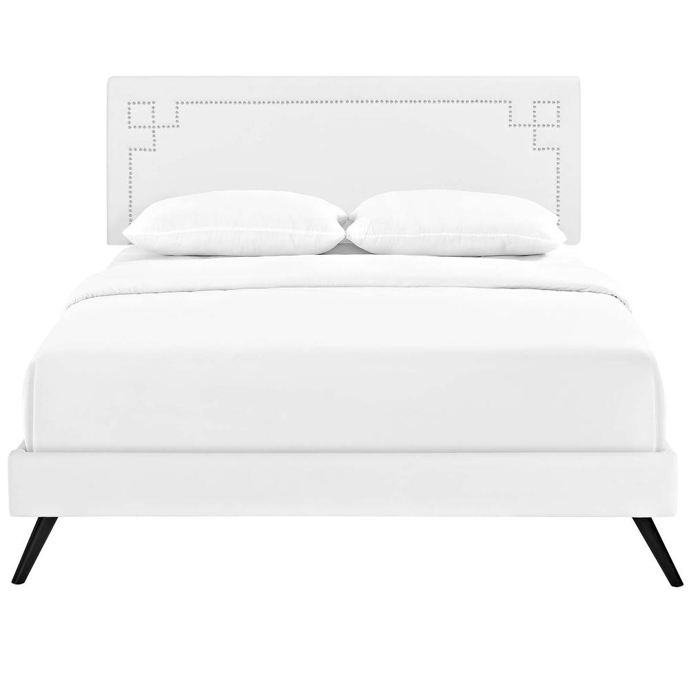 Ruthie Full Vinyl Platform Bed with Round Splayed Legs. Picture 4